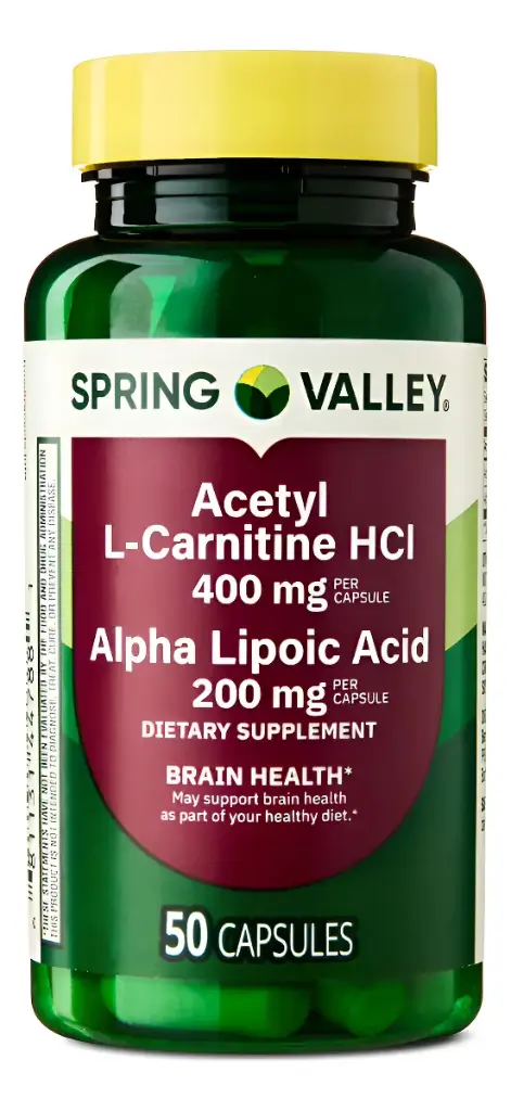 Acetil L-Carnitina HCI 400 mg + Ácido Alfa Lipoico 200 mg - SPRING VALLEY - 50 Cápsulas.webp