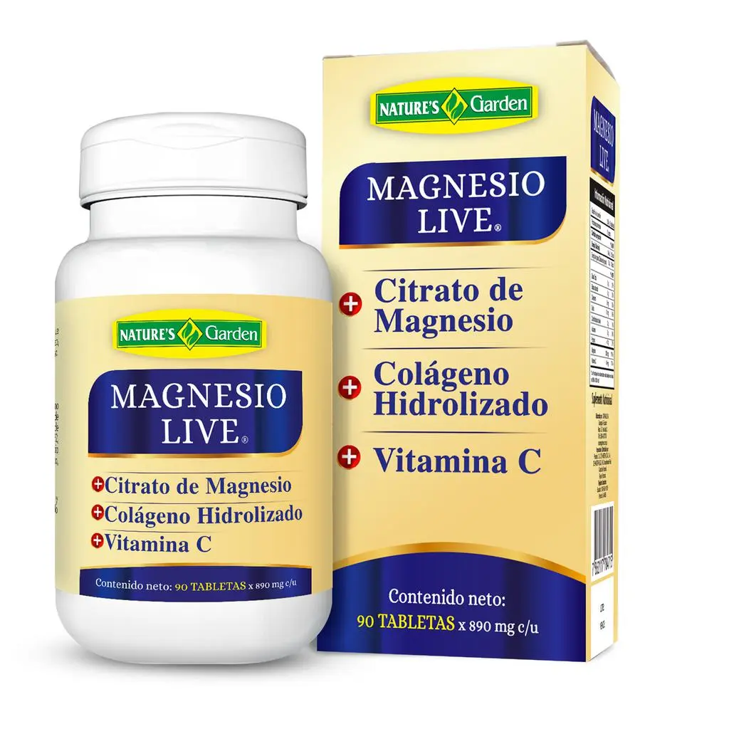 Magnesio Live (Citrato de Magnesio+Colageno Hidrolizado+Vitamina C) "Nature's Garden") - 90 tabletas