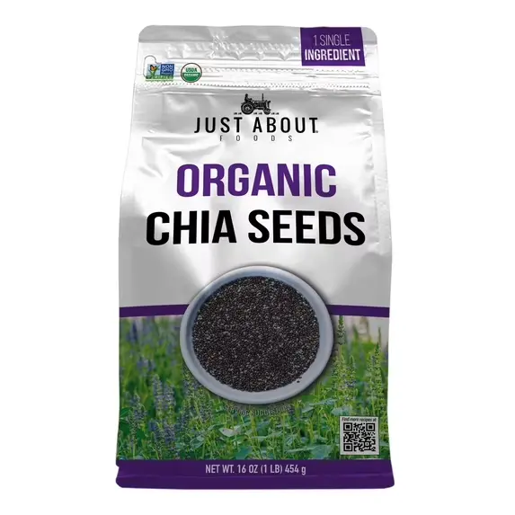 Semillas de Chía Orgánicas - JUST ABOUT FOODS - 1Lb/16 oz