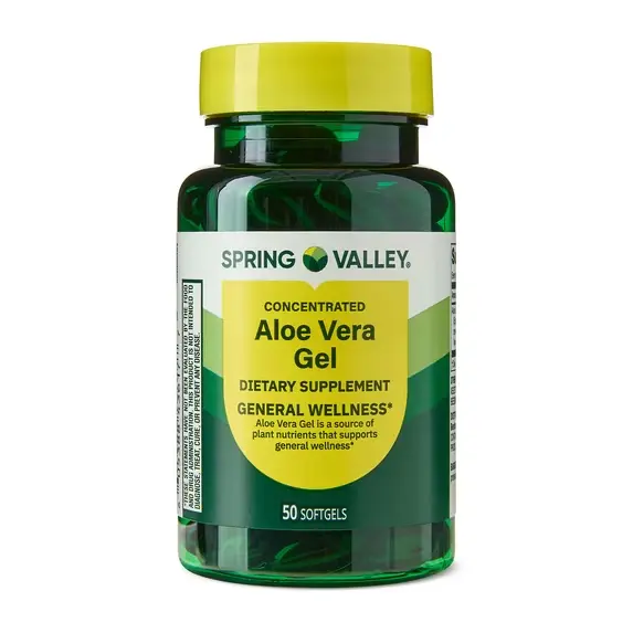 Gel de Aloe Vera (Suplemento Dietético para la Salud Digestiva/Bienestar General) - SPRING VALLEY - 50 Cápsulas Blandas