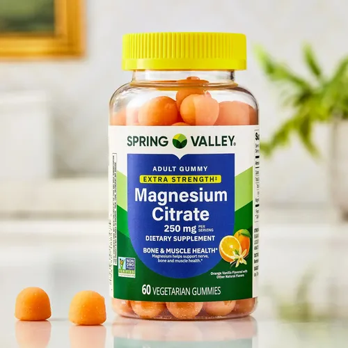 Gomitas de Citrato de Magnesio Extra Fuerte (Apoyo a la Salud Ósea y Muscular) Sabor Vainilla/Naranja - SPRING VALLEY - 250 Mg/60 Unidades