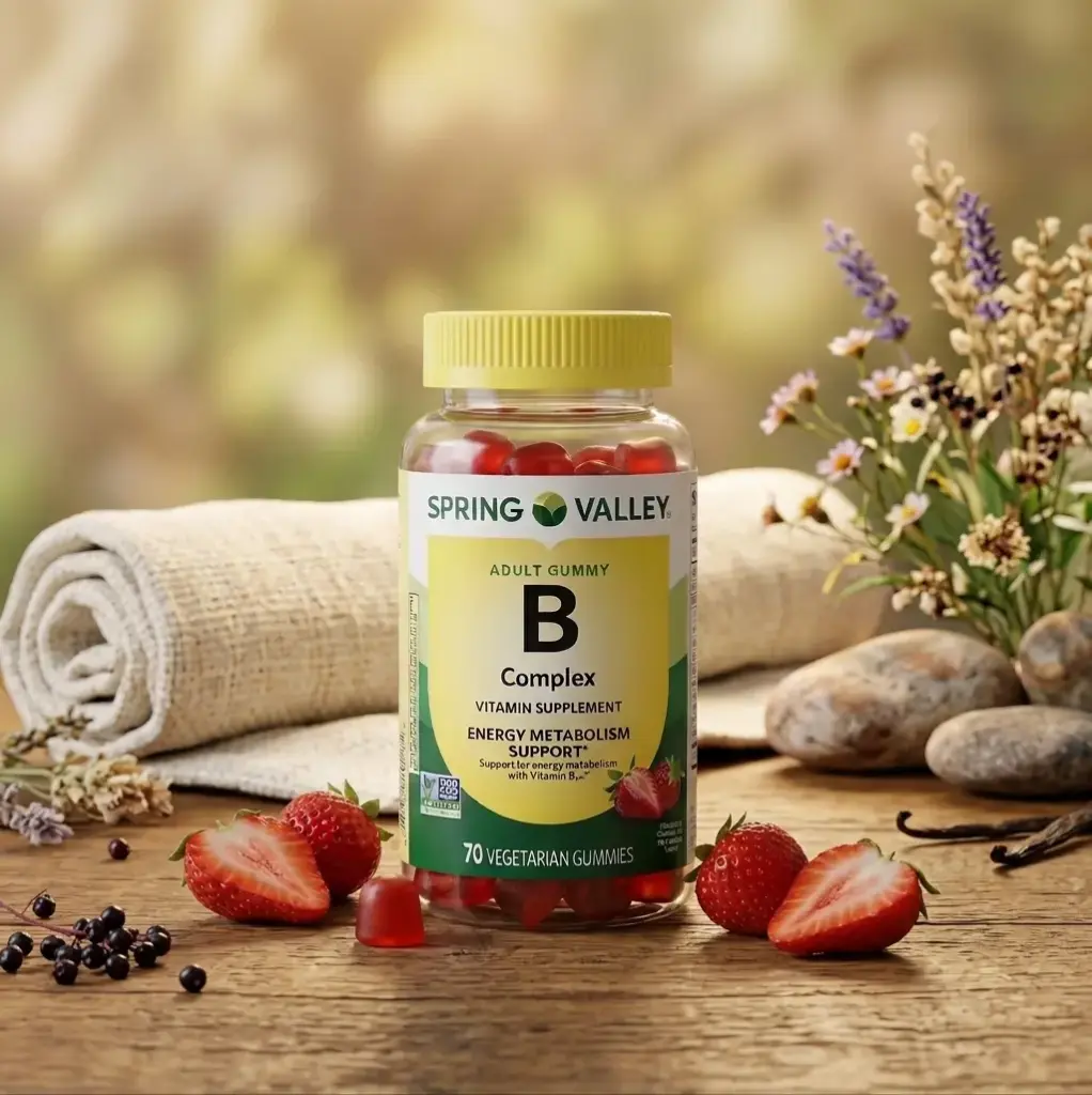 Gomitas de Complejo B (Apoyo para un metabolismo energético saludable) Sabor Fresa - SPRING VALLEY - 70 Unidades