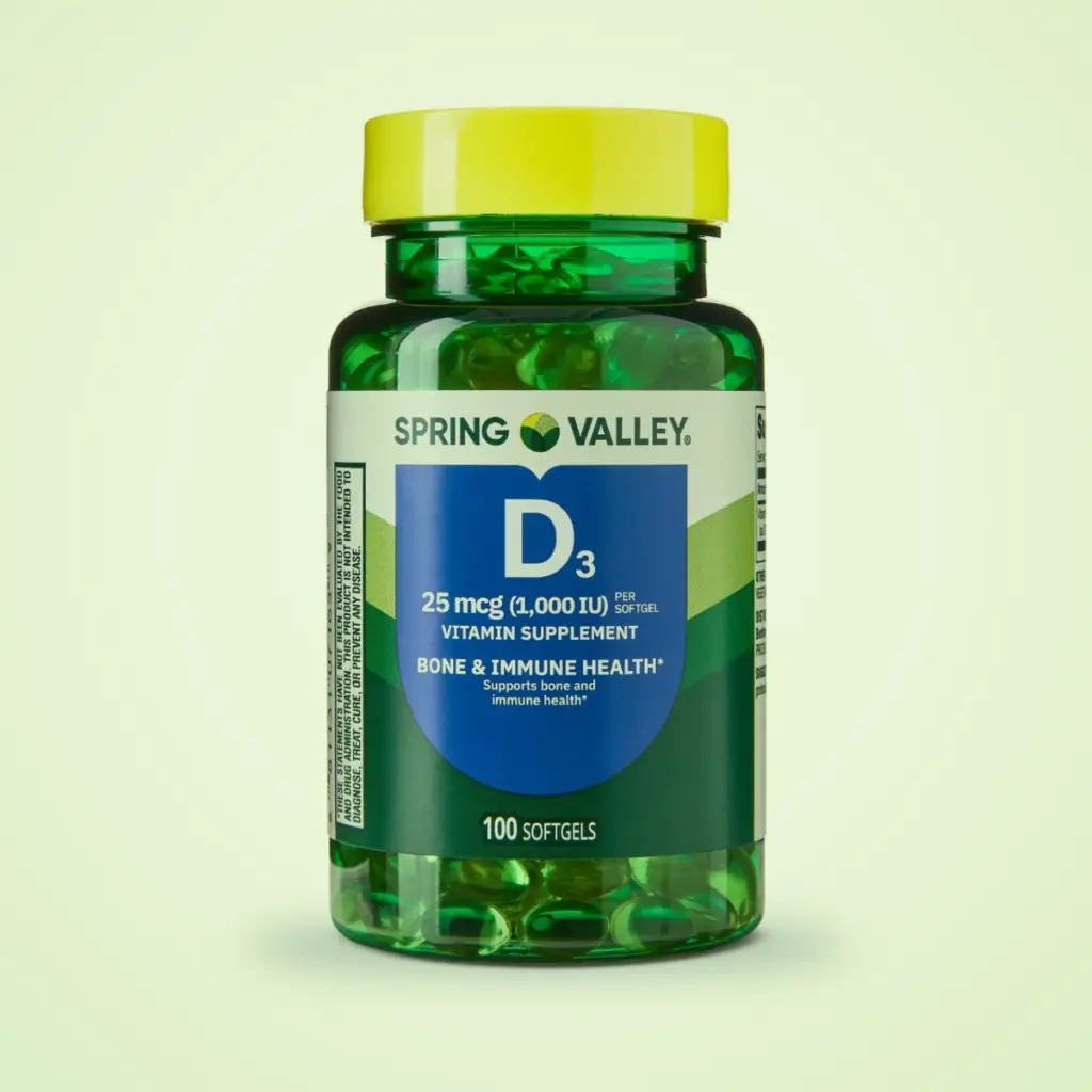 Vitamina D3 (Suplemento para la Salud Ósea E Inmunitaria) - SPRING VALLEY - 25 mcg/1000 IU/100 Capsulas Blandas