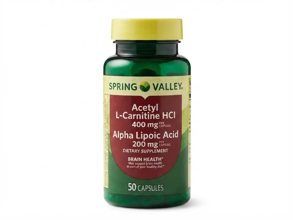 Acetil L-Carnitina HCI 400 mg + Ácido Alfa Lipoico 200 mg - SPRING VALLEY - 50 Cápsulas