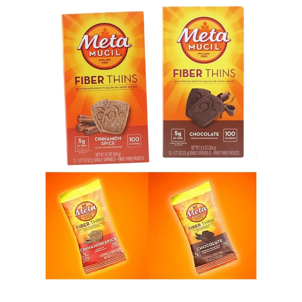Galletas de Fibra Psyllium "Thins" (Para el estreñimiento y la salud digestiva) - METAMUCIL - 12 Paqs. de 2 Galletas