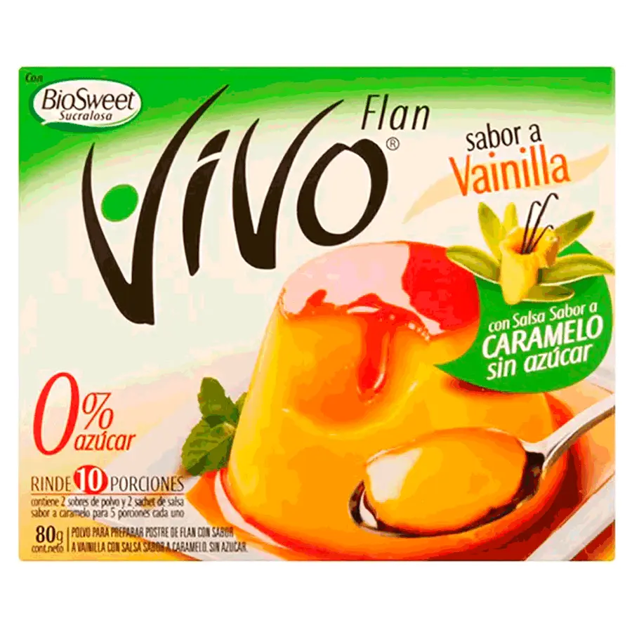 Flan Zero Azúcar Sabor Vainilla/Chocolate con Caramelo - VIVO - 80g