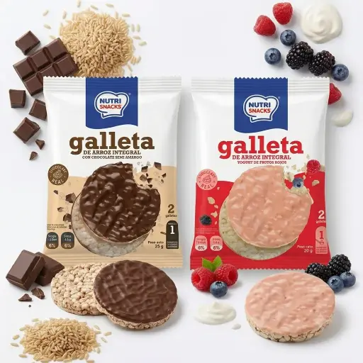 Galletas de Arroz Integral con Cubierta de Sabores NUTRISNACK - Paq. de 2 galletas grandes 25g