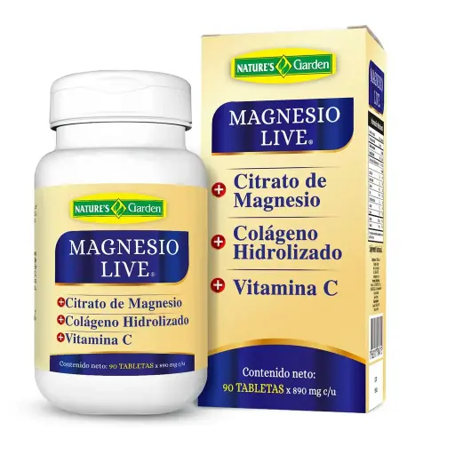 Magnesio Live (Citrato de Magnesio+Colageno Hidrolizado+Vitamina C) "Nature's Garden") - 90 tabletas