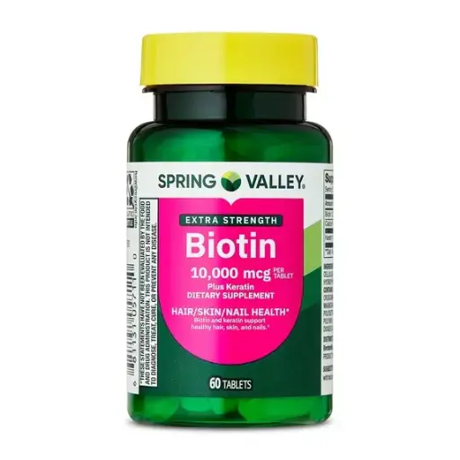 Biotina Extra Fuerte Más Queratina (para la Salud Del Cabello/piel/uñas) - SPRING VALLEY - 10,000 mcg/60 Tabletas