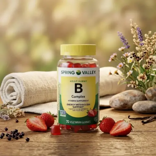 Gomitas de Complejo B (Apoyo para un metabolismo energético saludable) Sabor Fresa - SPRING VALLEY - 70 Unidades