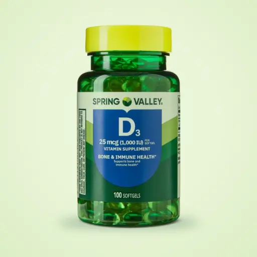 Vitamina D3 (Suplemento para la Salud Ósea E Inmunitaria) - SPRING VALLEY - 25 mcg/1000 IU/100 Capsulas Blandas