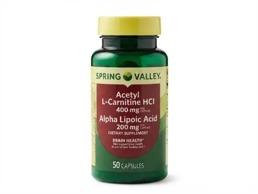 Acetil L-Carnitina HCI 400 mg + Ácido Alfa Lipoico 200 mg - SPRING VALLEY - 50 Cápsulas
