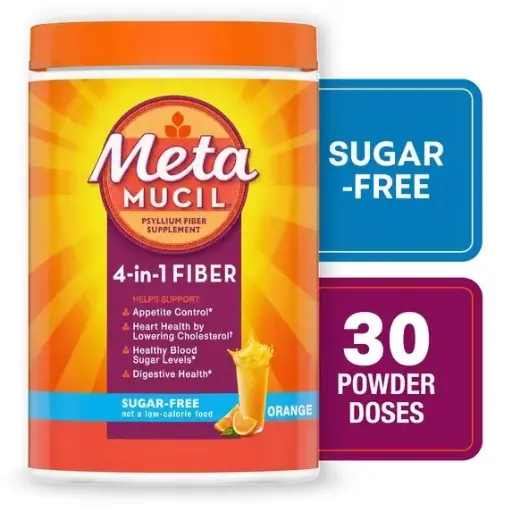 Fibra de Psyllium en Polvo, sin Azúcar, Sabor Naranja - METAMUCIL - 174g/30 Porciones