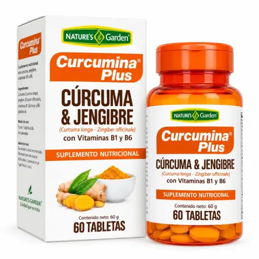 Curcumina Plus (Cúrcuma y Jengibre con Vit. B1 y B6 ) - NATURE'S GARDEN -  60 tabletas