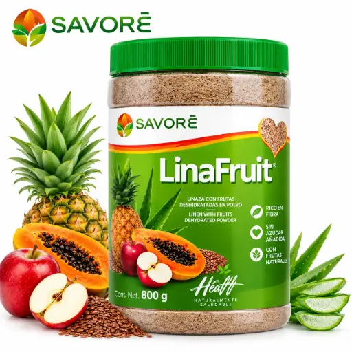 Fibra en Polvo de Psyllium con Linaza, Aloe Vera, Levadura y Frutas, sin Azúcar añadida - LINAFRUIT/SAVORÉ- 800g